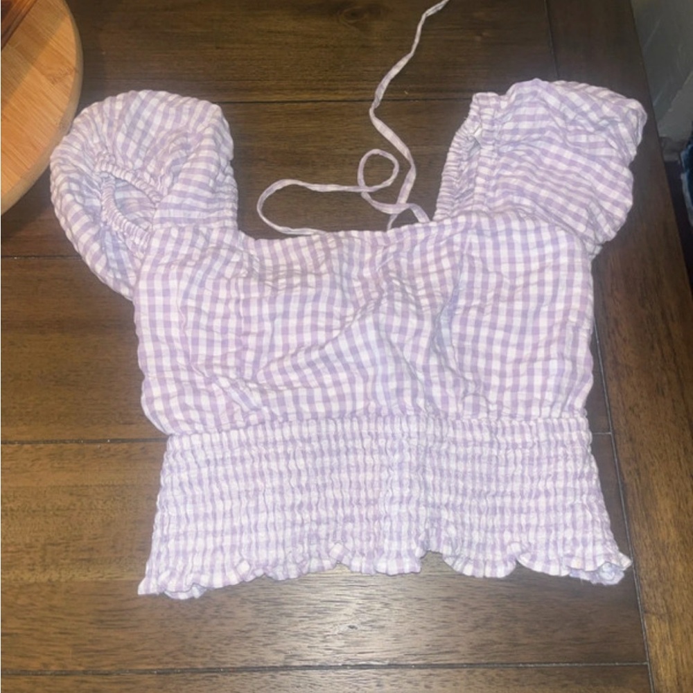 Purple Gingham Smocked Crop Top